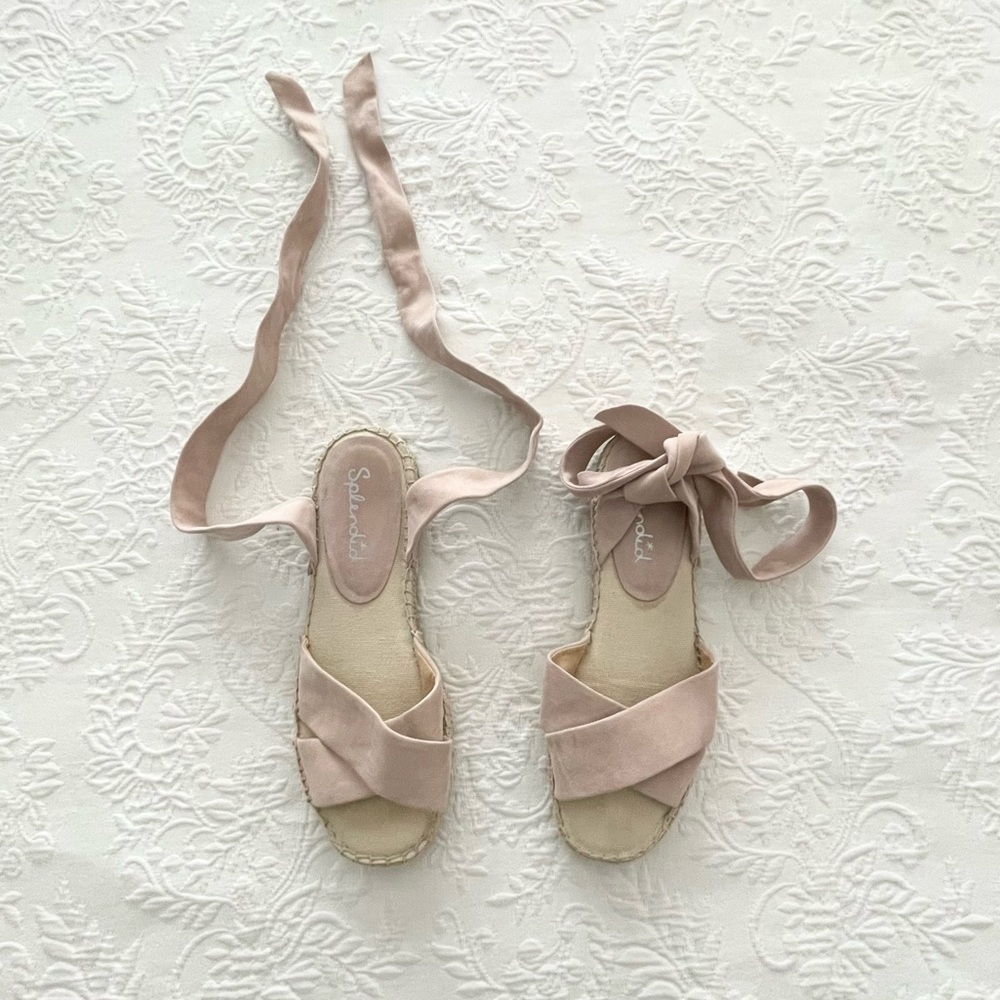 Lulus Splendid Tereza Blush Suede Leather Lace-Up Espadrille Sandals - Picture 4 of 11